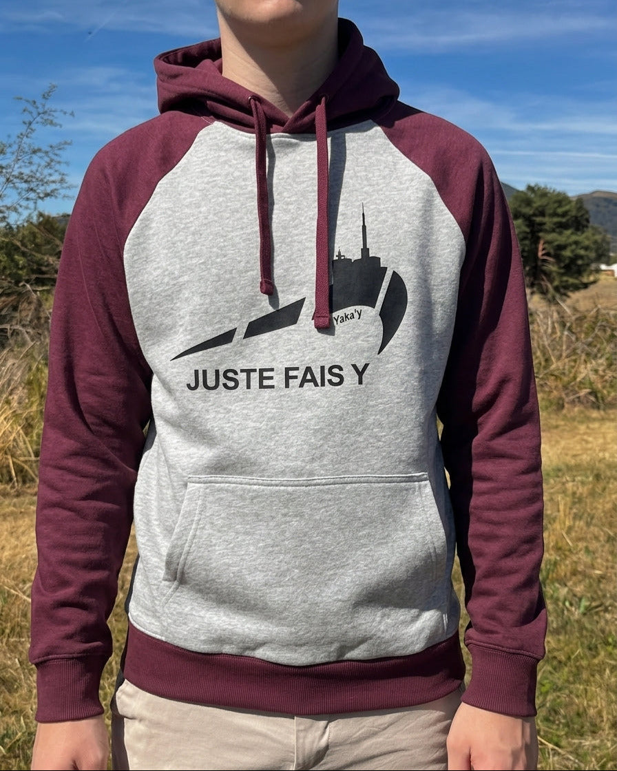 Sweat Capuche Juste Fais-Y Bordeaux/Gris