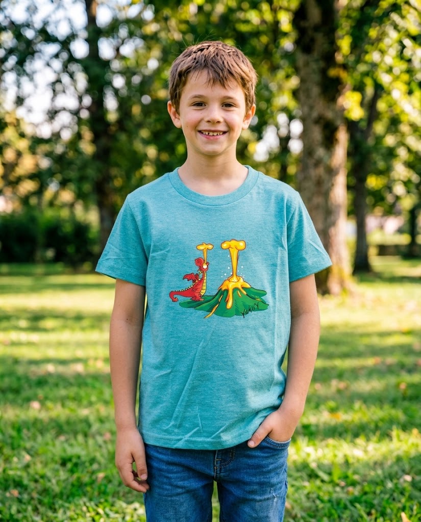 T-Shirt Yaka'Y Enfant - Dragon Bleu Clair