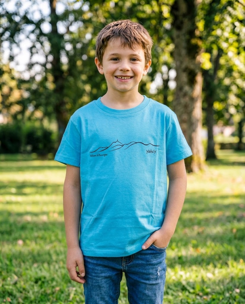 T-Shirt Yaka'Y Enfant - Chaîne des Volcans Bleu Clair