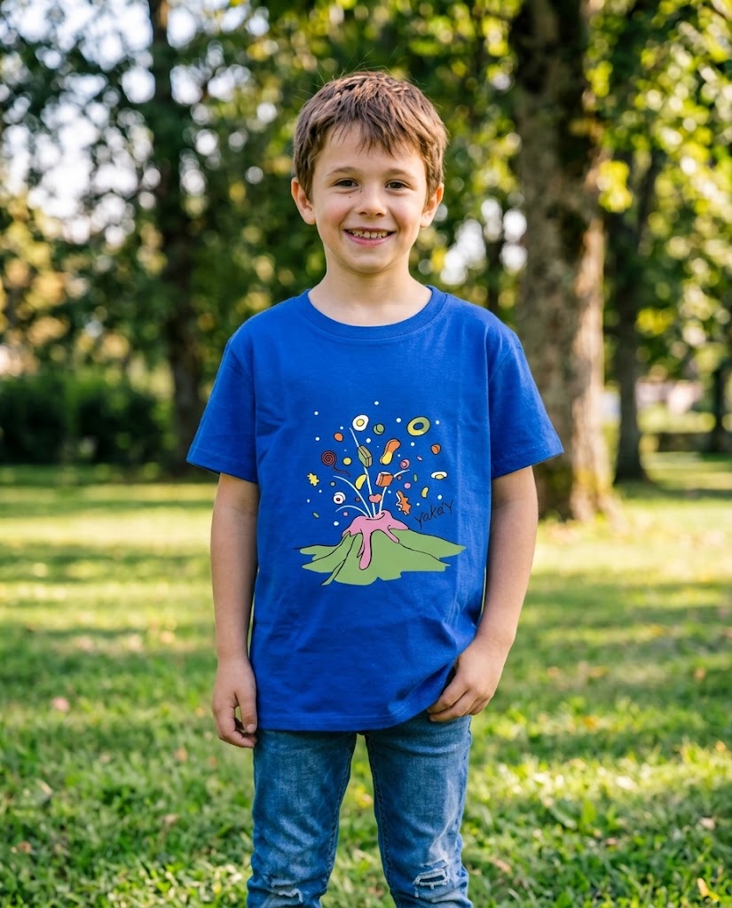 T-Shirt Yaka'Y Enfant - Volcans de Bonbons Bleu