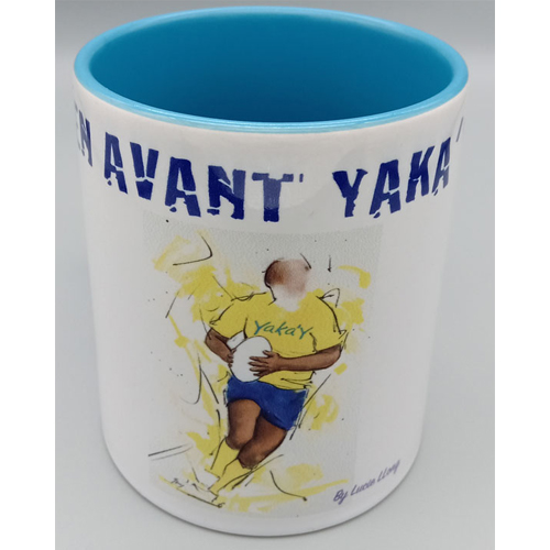 Mug bicolore bleu rugby auvergnat by Lucie Llong